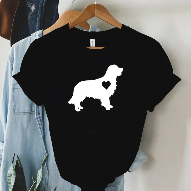 Woman T-shirts Golden Golden Retriever Mom Shirt Love Graphic Tee Heart Printed T-shirt Round Neck Shirts and Blouses Top Women