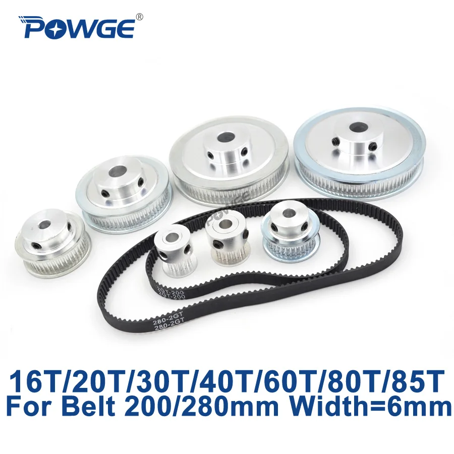 POWGE GT2/2GT Synchronous Pulley Belt Set 16T:60T 20T:60T 30T:60T 40T:60T Reduction Speed Ratio Timing Belt Pulley Kit 280mm
