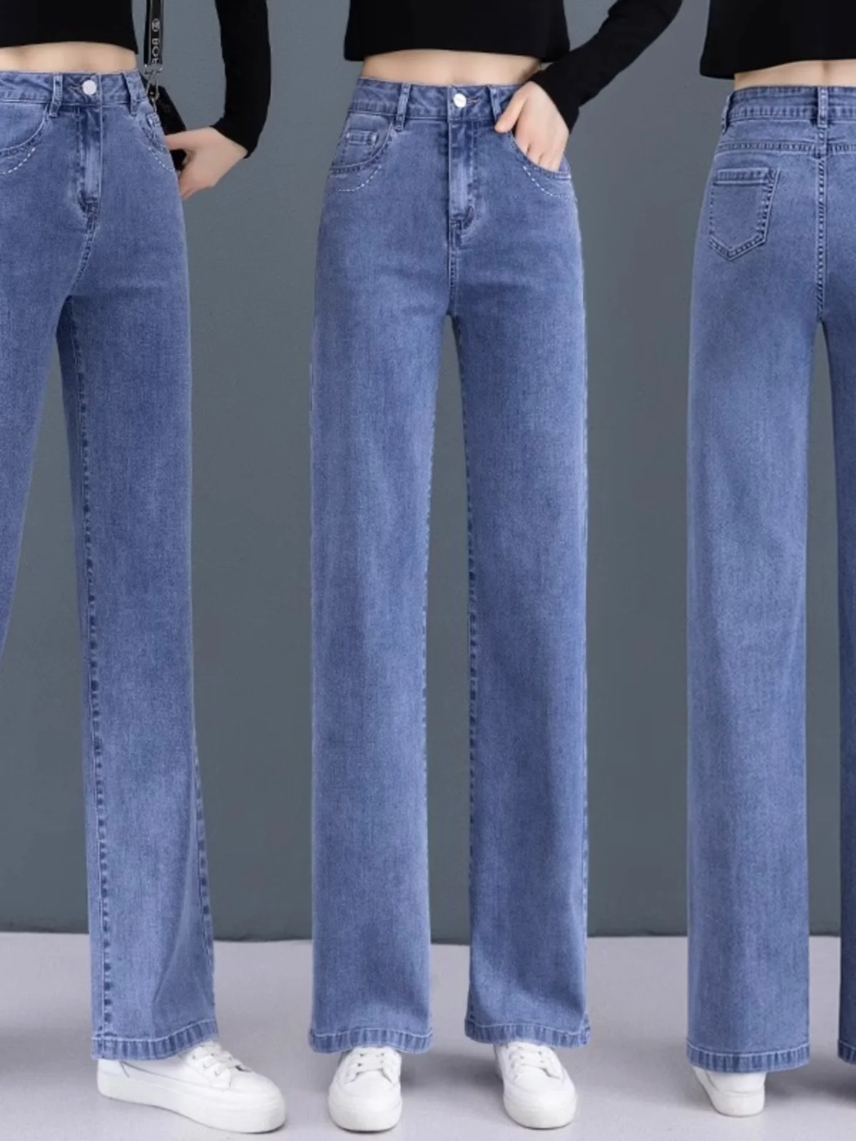 

High Waist Wide Leg Jeans Women's Fce Lined Straight Cut Retro Sle Winter Thiened Long Pants Deep Color