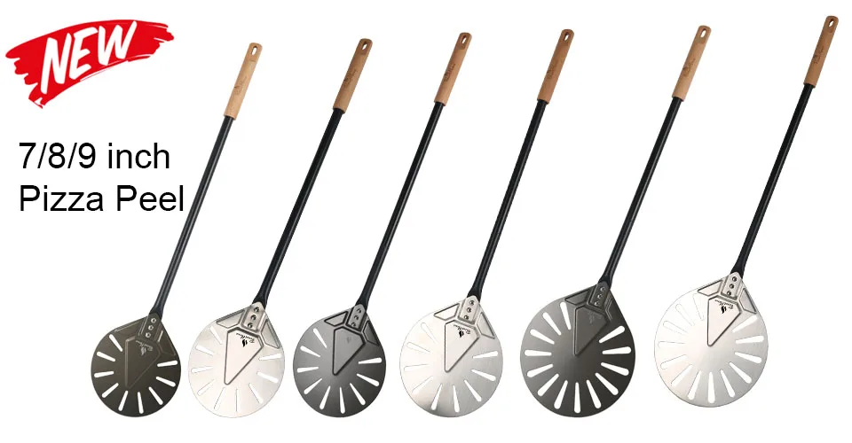 12" Hard Anodized Perforated Pizza Peel Rectangle Pizza Turning Shovel Set Aluminum Pizza Peel Paddle 40cm Long Silicone Handle