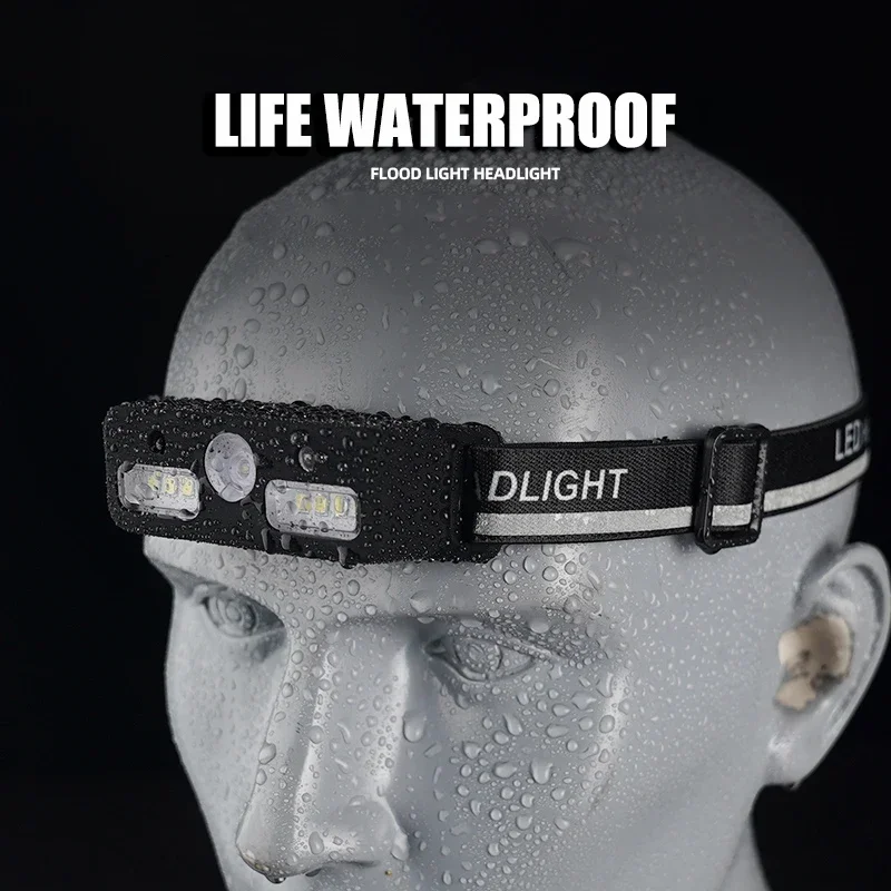 مصباح أمامي LED مقاوم للماء ، عالي السطوع ، قابل لإعادة الشحن ، قطعة خبز ، مصباح أمامي حثي ، صيد الأسماك ، التخييم ، ركوب الدراجات