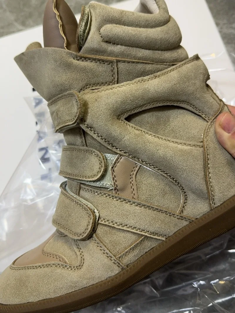 

Luxury Brands Heightening Shoes 2026 Women's High-top Color Matching 7cm Heels Casual Shoes Velcro Sneakers Quality Women Boots