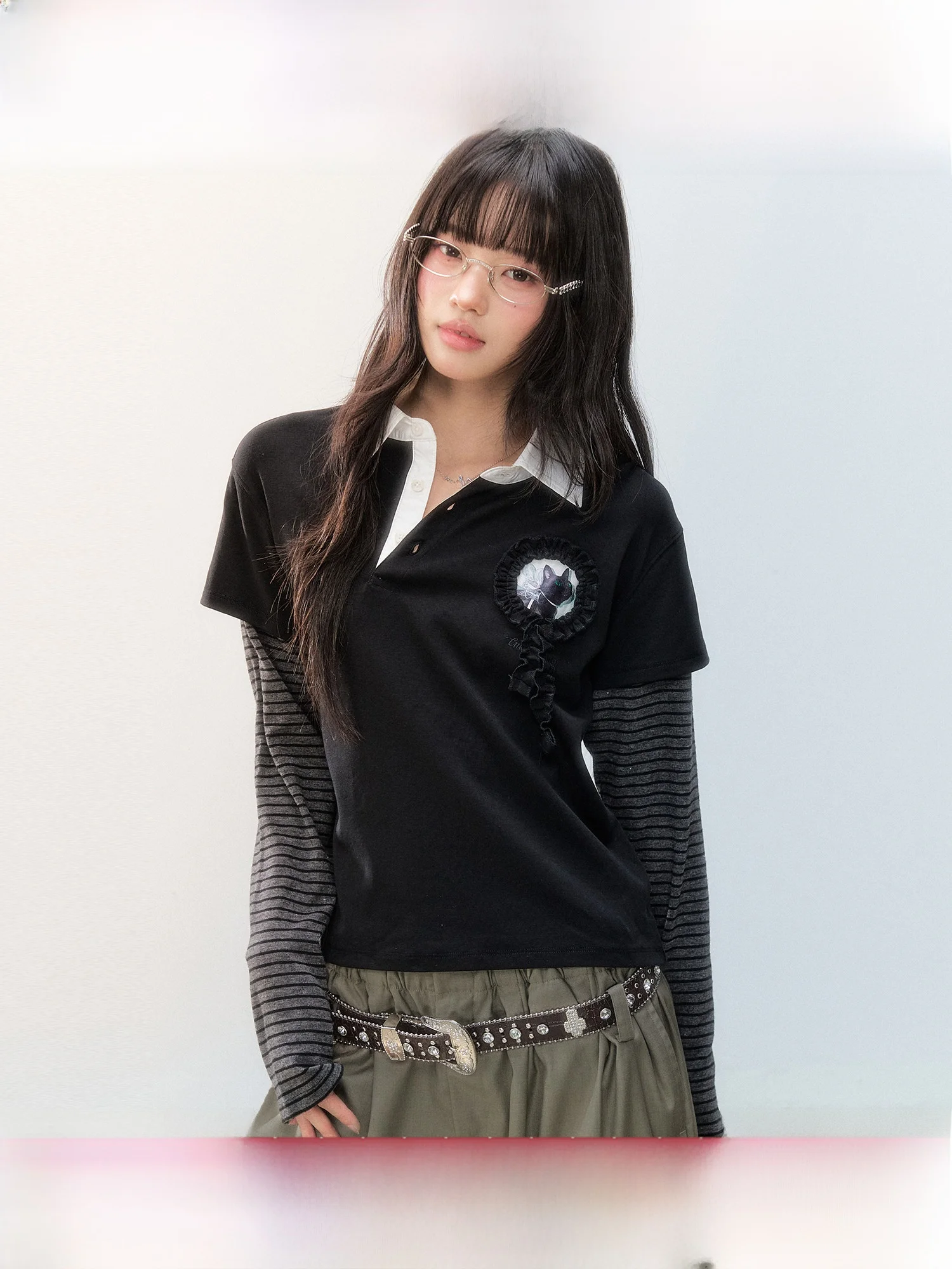 Guukahero Women's Short Sleeve T-shirt Casual Style Slim Fit Cotton Blend Long Sleeve Stripe Patchwork Sweet Cool Vintage Short