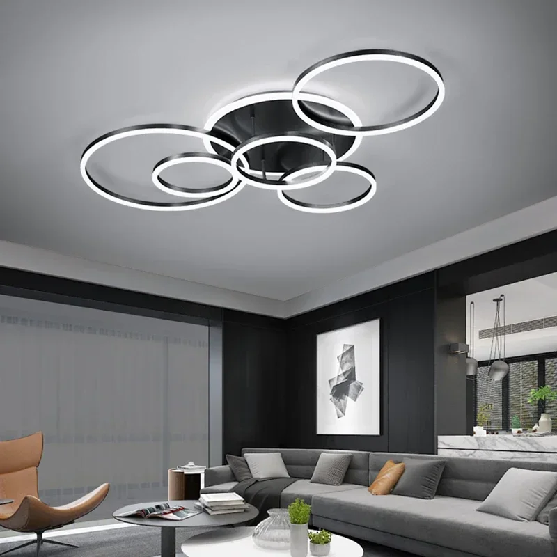 Modern LED Circel Rings Ceiling Lights Living Room Bedroom Kitchen Decor Chandeliers Lampara techo Black White Brown Luminaire