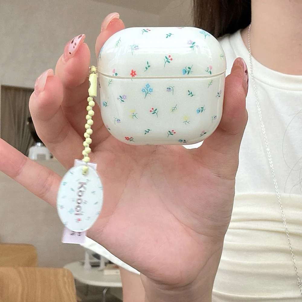 الكرتون لطيف اللون زهرة لامعة سيليكون حقيبة سماعة الاذن ل AirPods Pro 2 مع قلادة ل AirPods 4 3 2 1 لينة غطاء حلقة رئيسية #2