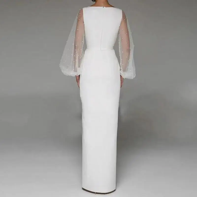 Vestido De novia Sexy con ilusión, manga larga, cuello en V clásico, hasta el suelo, vestido De noche Formal, elegante y Simple, nuevo