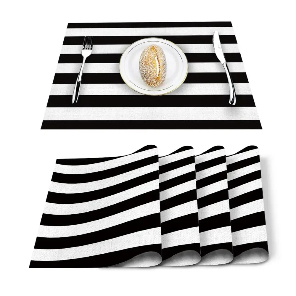 Stripes Black White Simple Pattern Table Mat Kitchen Decoration Placemat Table Napkin For Wedding Dining Accessories Table Mat