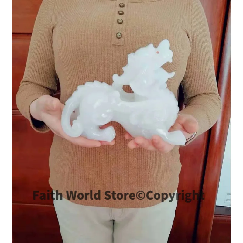 

HOT SALE # Shop home Southeast Asia FENG SHUI Talisman Money Drawing dragon PI XIU white jade Sculpture ART statue 20CM