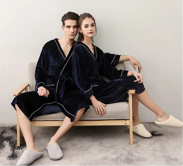 Lovers Robe Dressing Gown Women And Men Velour Robes Soft Kimono Bathrobe Autumn Winter Bride And Groom Nightwear Novelty Clothe
