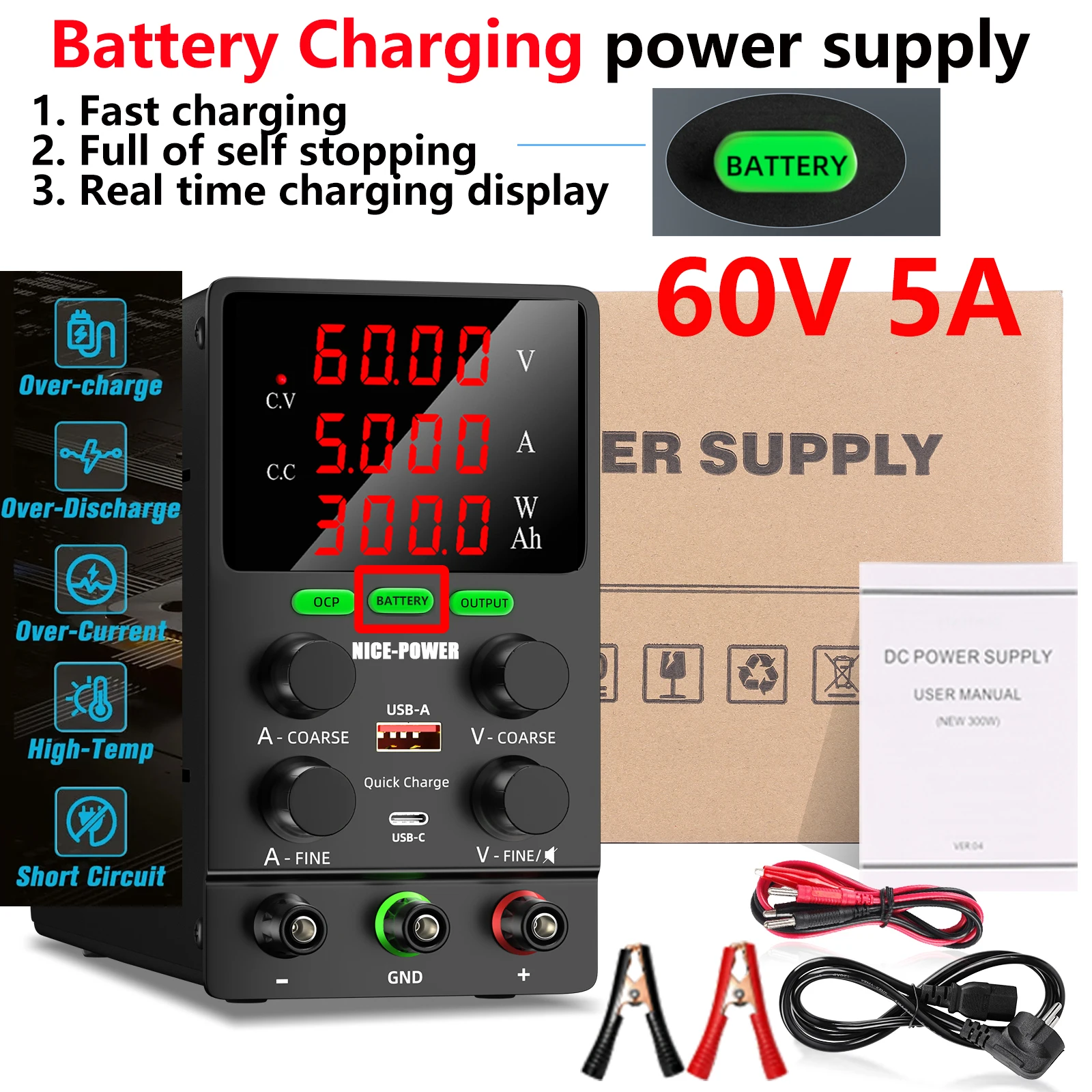 30V 10A DC Voeding Verstelbare Digitale Display Laboratorium Voeding Spanningsregelaar 60V 120V Onderhoud Snelle verzending