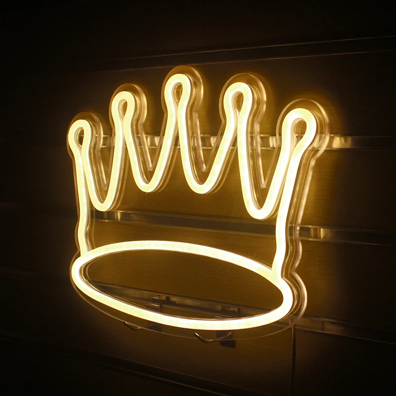 Wanxing LED Neon Sign Warm White Crown Shaped Acrylic Neon Night Light USB With Switch For Gift Home Room Decor 35.5cm X 27cm