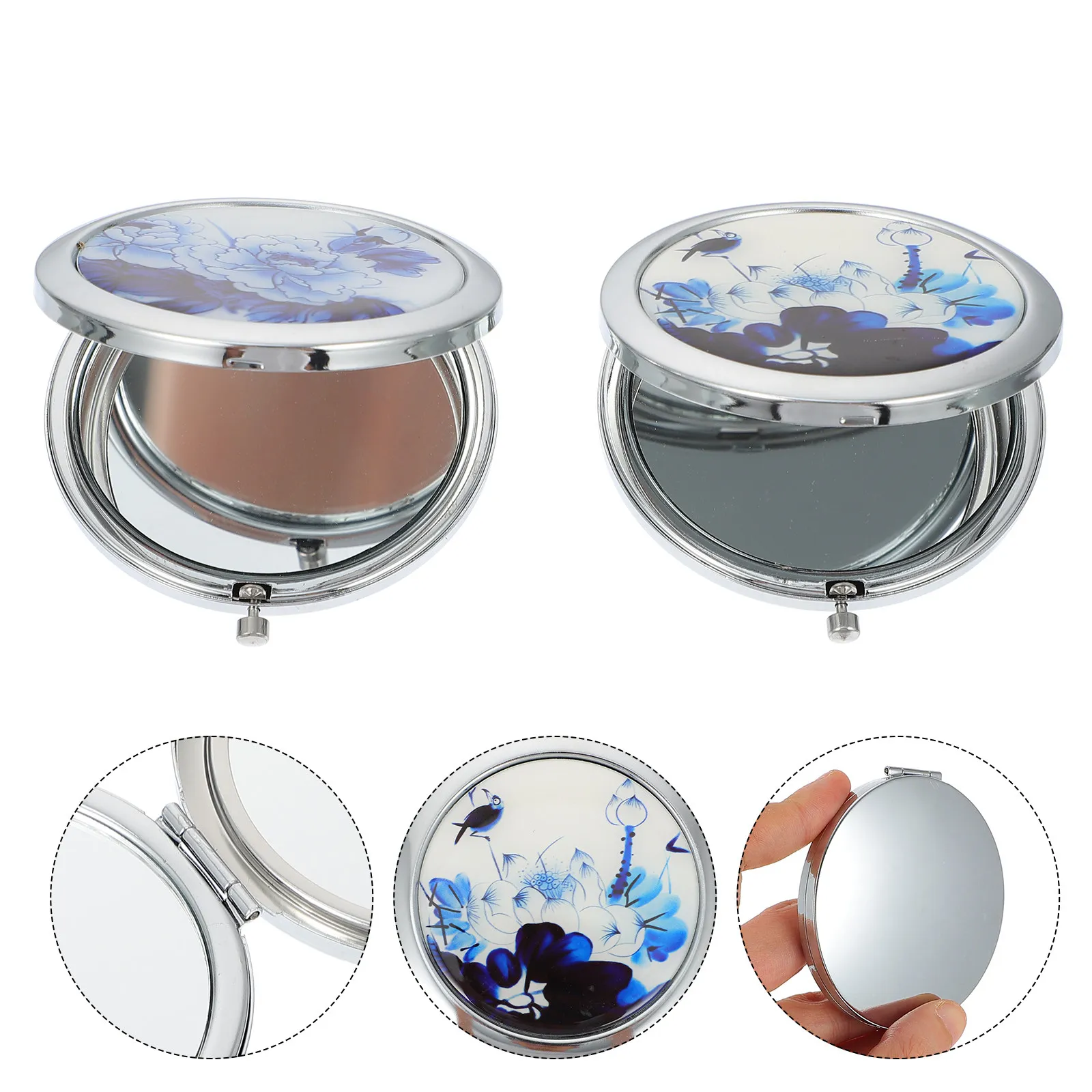 

2 мини-зеркала, двусторонние, компактные, увеличительные, ручные, 2-сторонние