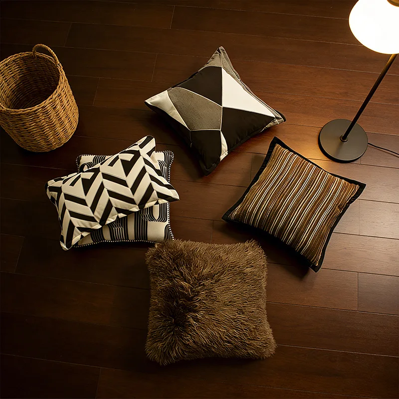 30X50/45X45CM Brown Jacquard Throw Pillow Cover Geometric Nordic Stamping Waist Cushion Cover Decor Home Decorative Pillowcase