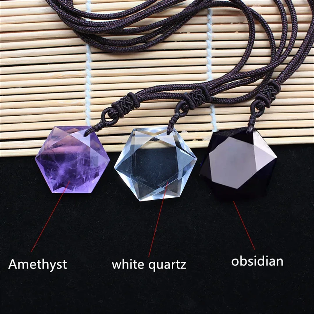 Black obsidian six star David Necklace Lucky hexagon stone quartz pendant Amulet Man orgonite Crystal Necklace pendant jewelry