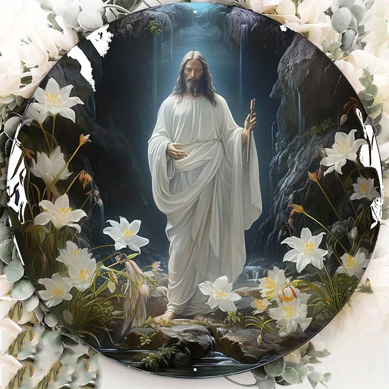 알루미늄 금속 종교 화환 사인, 원형 마크, 거실, 벽, 홈 장식에 적합, 8x8 인치, 1 개