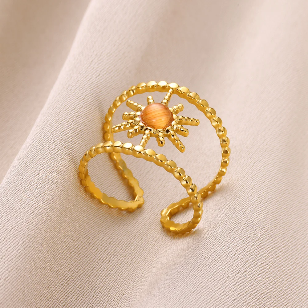 خاتم من الفولاذ المقاوم للصدأ من الحجر الطبيعي للنساء ، خواتم مفتوحة أنيقة ، حفل زفاف ، إكسسوارات مجوهرات ، هدايا لأعياد الميلاد #3