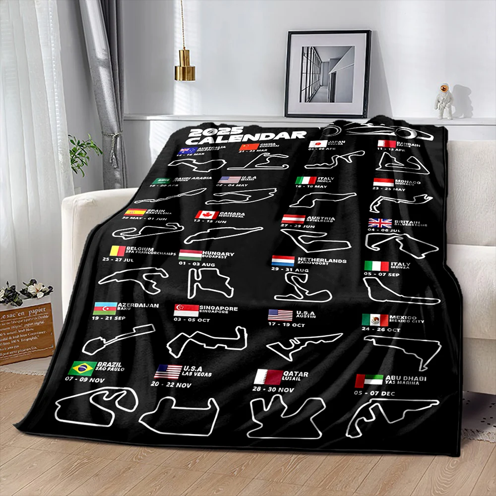 بطانية F1 Imola Monaco المطبوعة للفصول الأربعة لأريكة الغرفة، الفورمولا 1 ديكور لموضوع رياضة السيارات هدايا لمحبي السباق