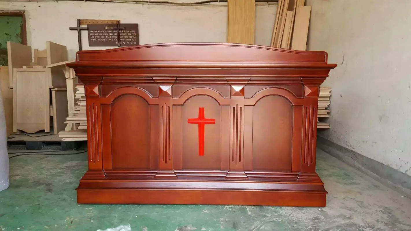 Solid wood wooden church special church with cross pulpit lecture table singing table