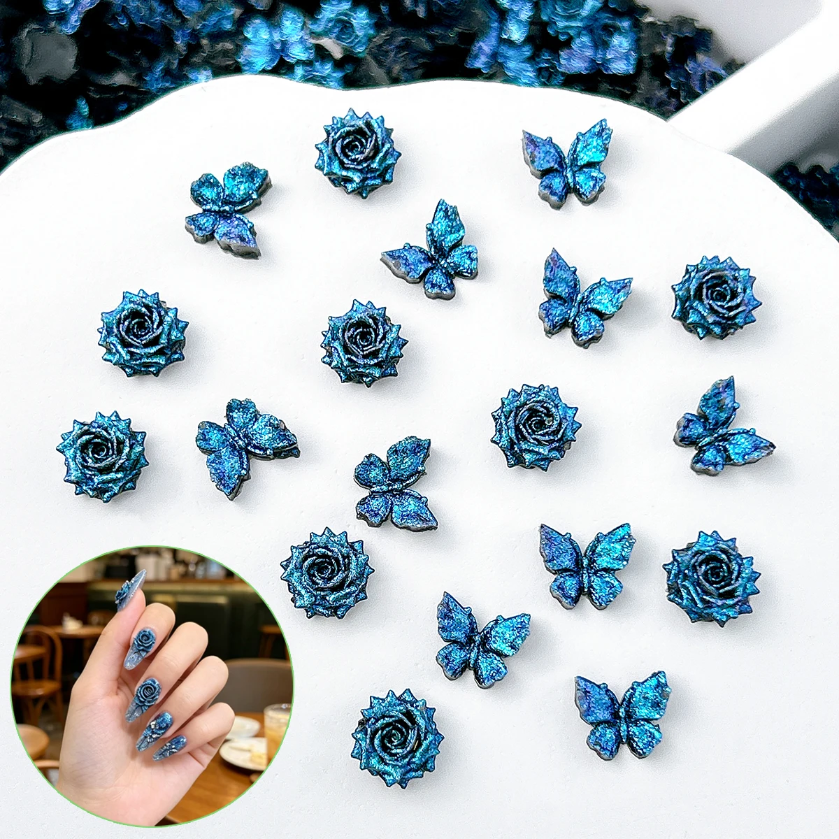 50PCS Solid Color Simulated Butterfly Nail Charms 3D Creative Luminous Soft Rose Resin Nail Art Decorations DIY Glasses Nails
