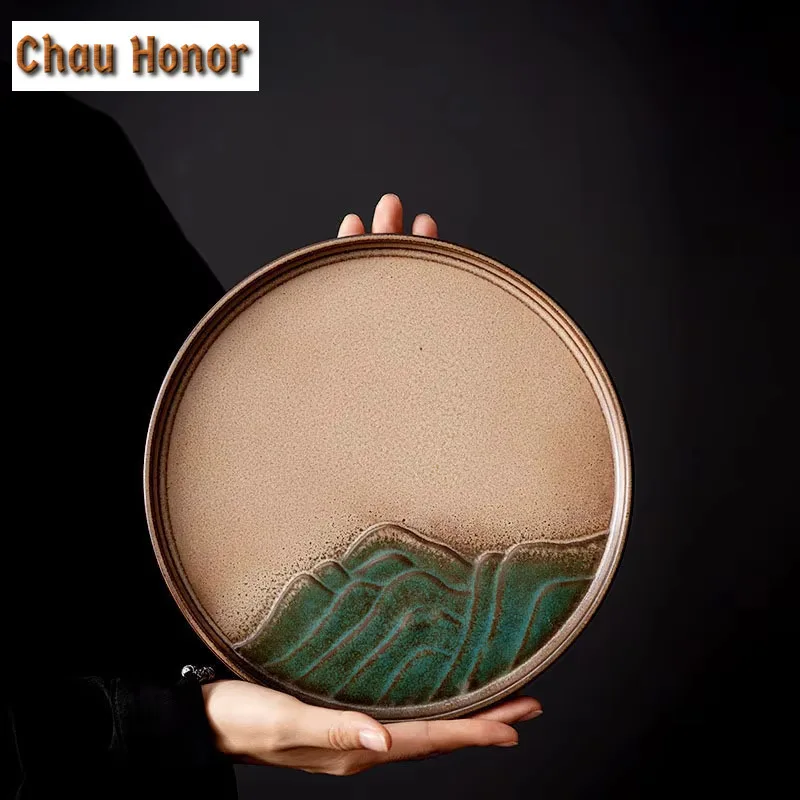 

Japanese Coarse Pottery Distant Hills Tea Tray Dessert Candy Tray Coffee Storage Board Teapot Dishes For Serving For Teaware