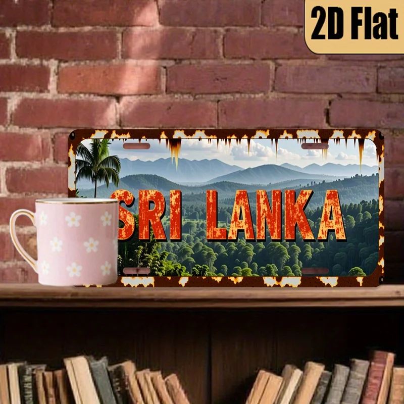 2D Flat 1pc Vintage Sri Lanka License Plate Retro Tropical Landscape Scenic Artwork Polished High Quality Finish 6x12 Inches 15x
