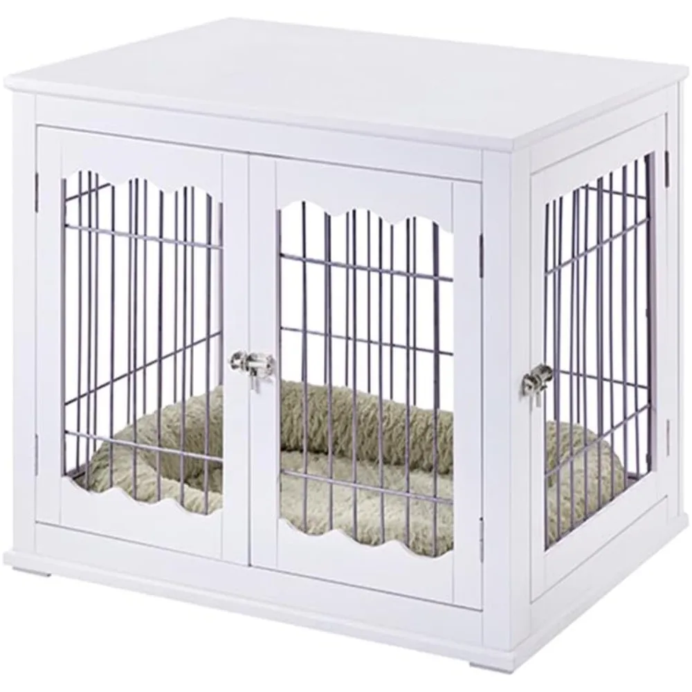 

Furniture Style White Dog Crate for Medium Large Dogs, Indoor Aesthetic Dog Stuff Kennel, Modern Decorative Wood Wire Pet House