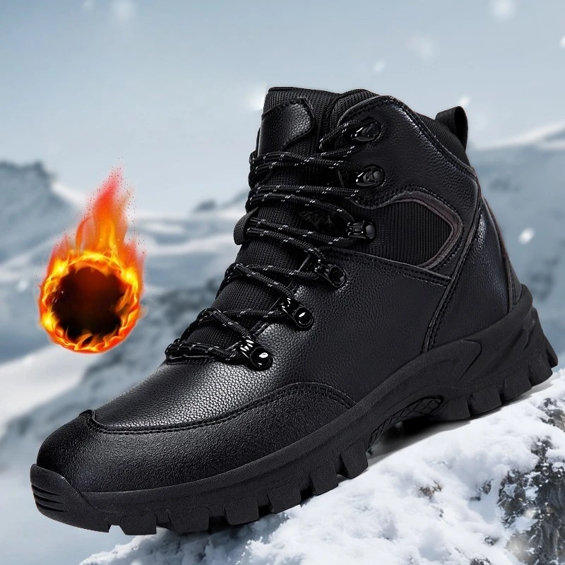 

Высокие мужские ботинки, брендовые зимние зимние ботинки, водонепроницаемые кожаные кроссовки, плюшевые теплые мужские походные ботинки, уличные мужские рабочие ботинки