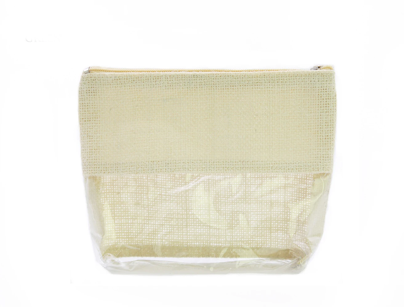 100pcs Jute Travel Toiletry Pouch Clear PVC Window Cosmetic Bag Custom Accept