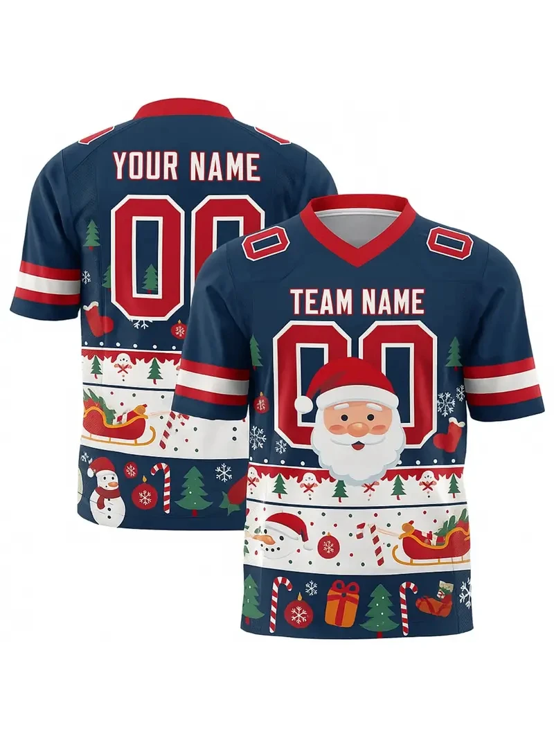 

Customized T-shirts Free Diy Name Numbers Christmas Design Clothes Polyester Sprots Shirts Men's And Women's Xmas Clothes Tops