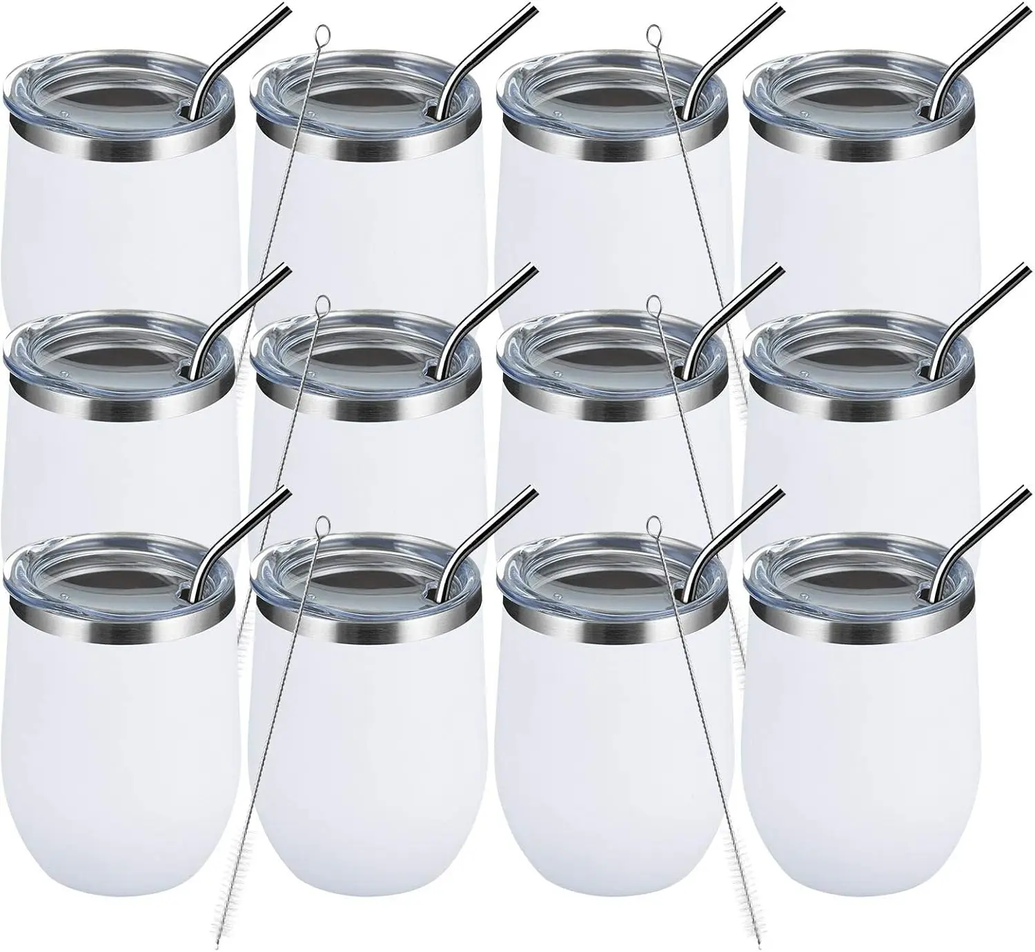 

Набор из 12 термокружек из нержавеющей стали с крышками, с двойными стенками для горячих/холодных напитков, дорожный набор (белый)