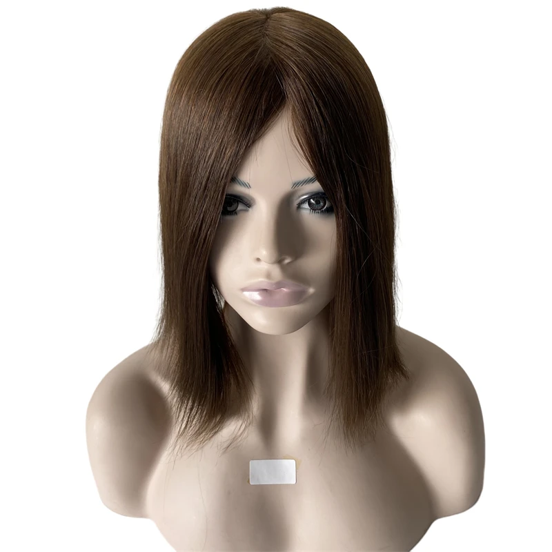 16 inches Peruvian Virgin Brown Color #4 Kosher Wigs 130% Density Bob Style 4x4 Silk Top Jewish Glueless Wig for Whit