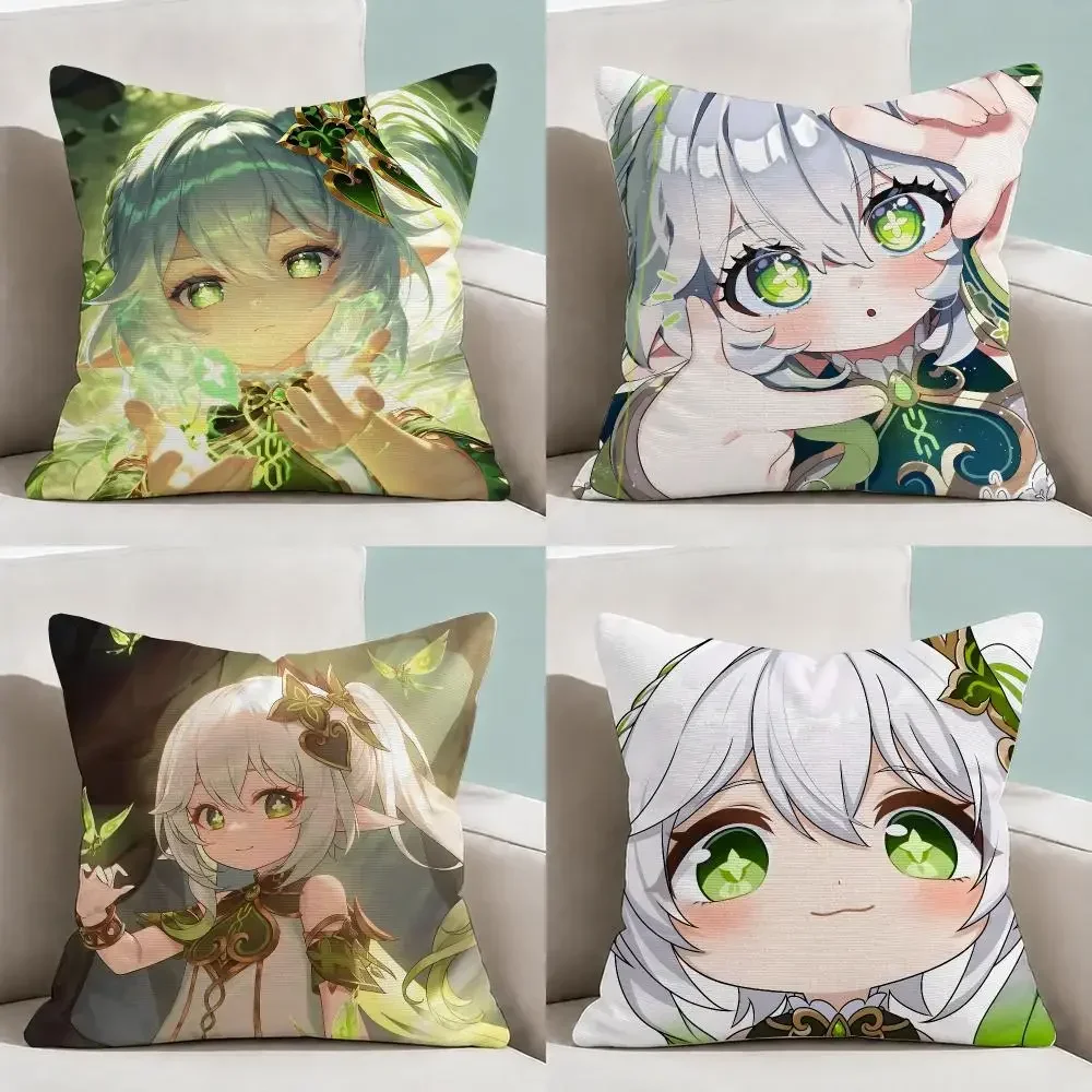 Gaming Genshin Impact Nahida Chibi Cushion Cover Throw Pillow Soft Short Plush Durable Colorfast Sofa Bedroom Home Decor Gift