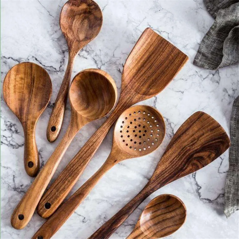 

Wooden Spoons Cooking Pots Sets Kitchen Utensils Set Utensil For Kitchen Accessories De Cuisine Bois Stuff Tableware Spoon Set