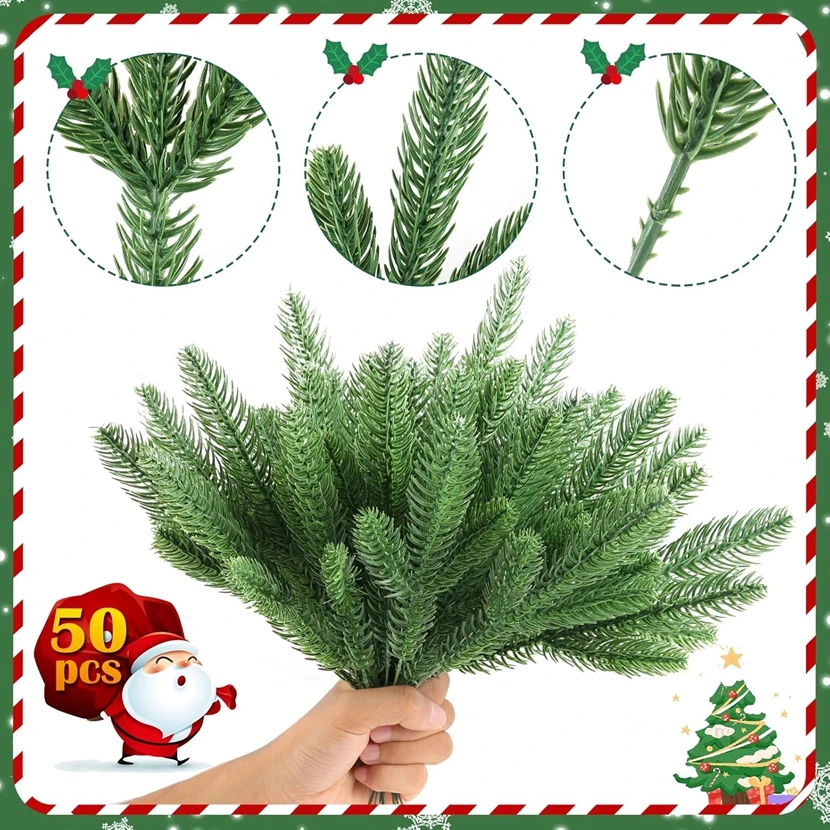 

50Pcs Artificial Plants Pine Needle Home Room Outdoor Garden Decor Accessory Wedding Party Christmas Tree Diy Gifts Photos Props