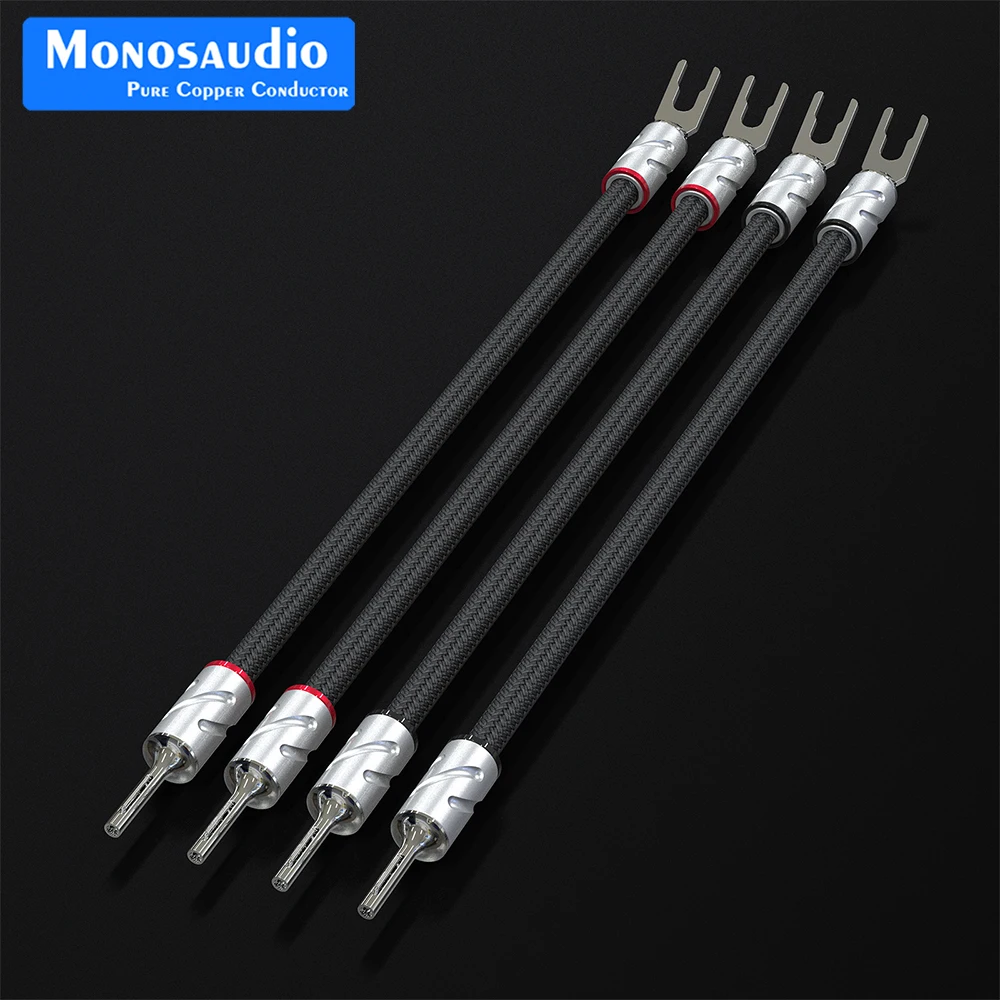 Monosaudio Eclipse Series 6N Cable de puente de altavoz de plata pura Cable de puente de plata de alta gama con conector de clavija Y Spade/banana