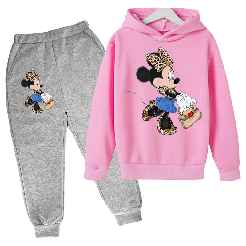 Disney Minnie Mouse Kids Clothes Top+Pants 2 Piece Suit Hoodies Set Clothing Girls Boy Gift Tracksuit Children Baby Sets Clothes