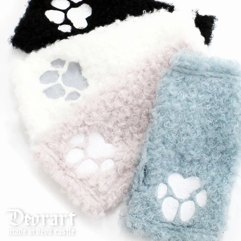 Japanese Two-dimensional Punk Gloves Women's Soft Warm Yabi Plush Man Women Couples Cute Cat Paw Embroidery Warm Gloves Student