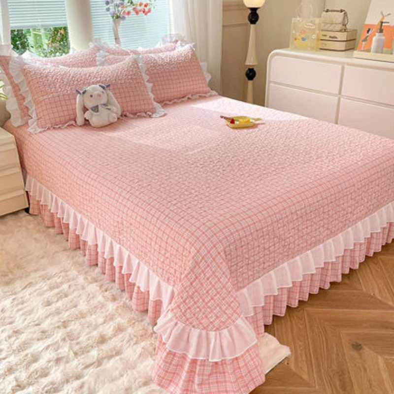 

All Seasons Bed Sheet Pillowcase Set Korean Princess Lace Luxury Bed Linen Set Thicken Double Queen Bed Cover Non-slip Bedspread