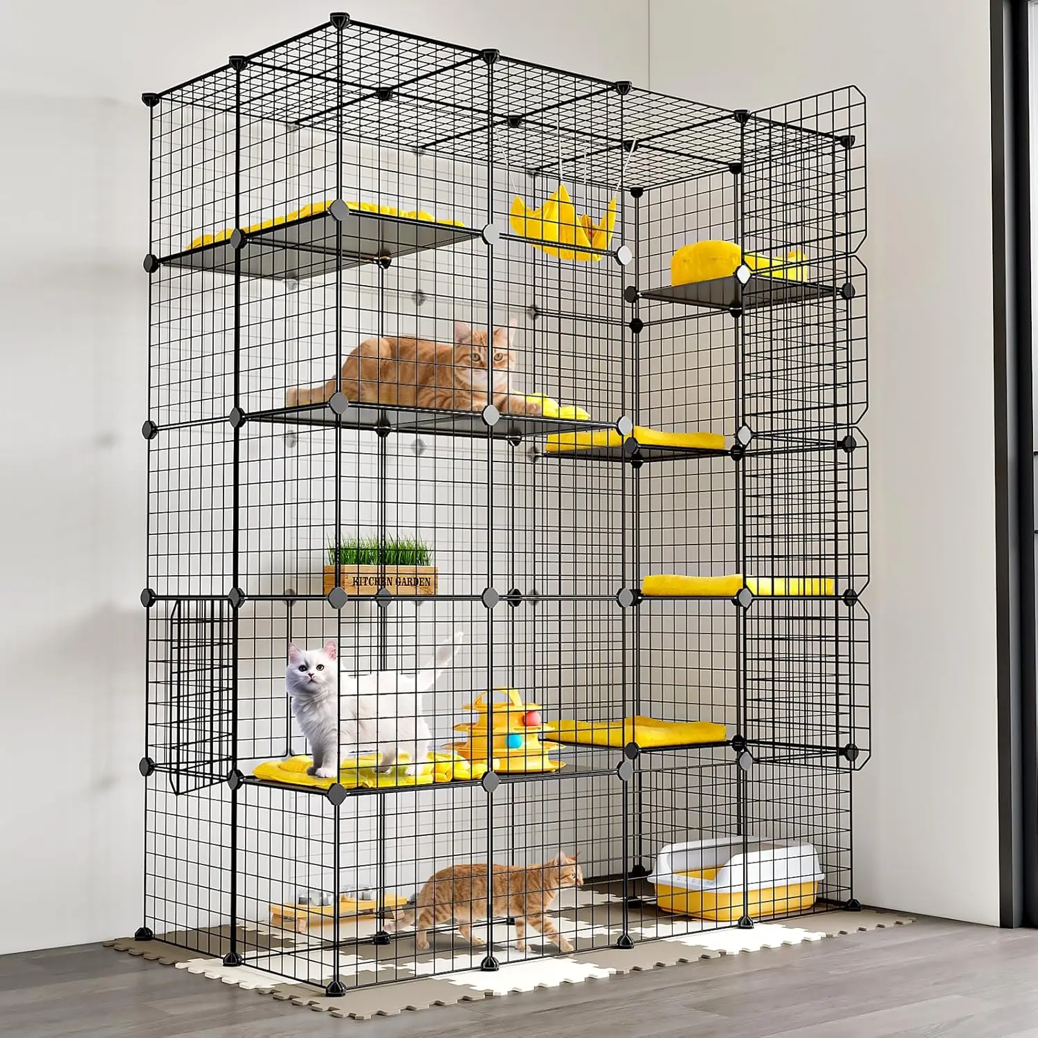 

Extra Large 5-Tier Cat Cage Indoor, DIY Kitten Enclosure with Spacious Exercise Area and Detachable Metal Wire
