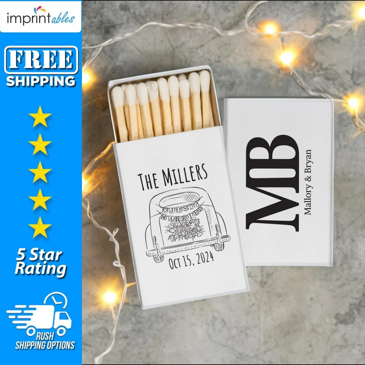 

Custom Wedding Matches Box, Personalized Matchboxes, Just Married Matches| Custom Wedding Favors, Custom Matches - MB34
