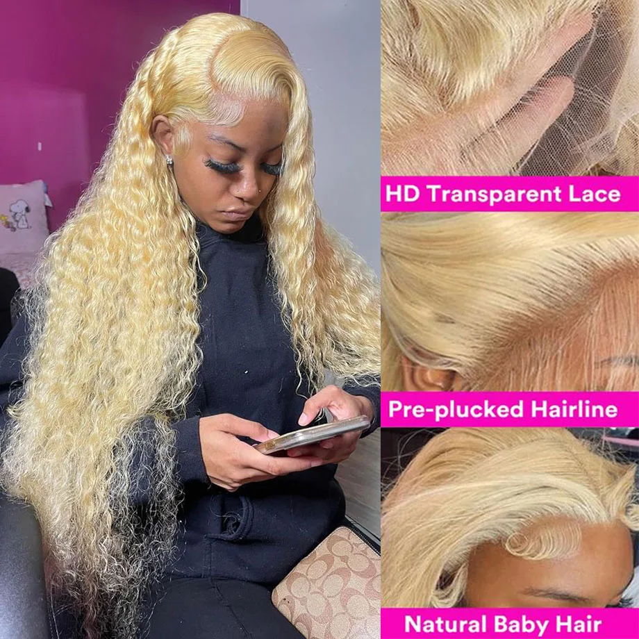 13x6 blondes Wasser lockiges menschliches Haar Perücke Remy Farbe HD Spitze Frontal Perücke 13x4 tiefe lose Welle transparente Front menschliches Haar Perücke