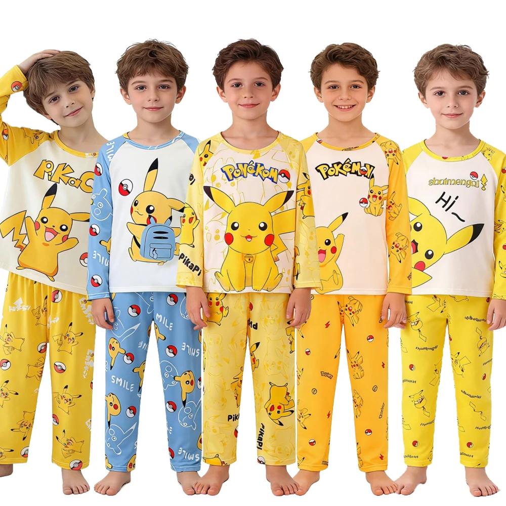 Kids Cute Pikachu Pajamas Set Pokemon Long Sleeve Sleepwear Adorable Pjs for Boys Girls Soft Comfortable Nightwear