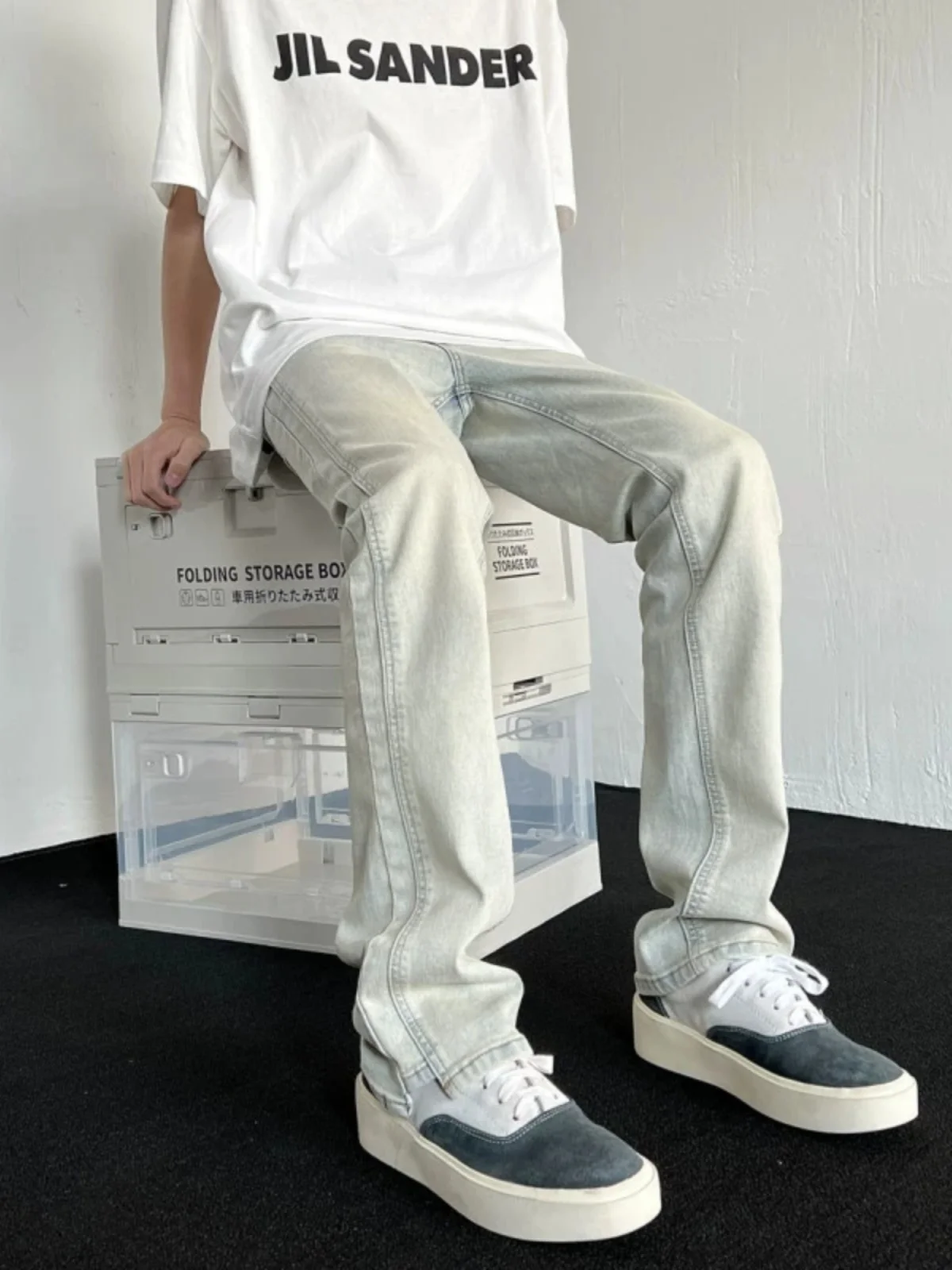 

Мужские джинсы американского цвета желтой глины, весенне-осенние, свободные, прямого кроя, повседневные, эластичные, зауженные, в стиле High Street, трендовые, брендовые, длинные