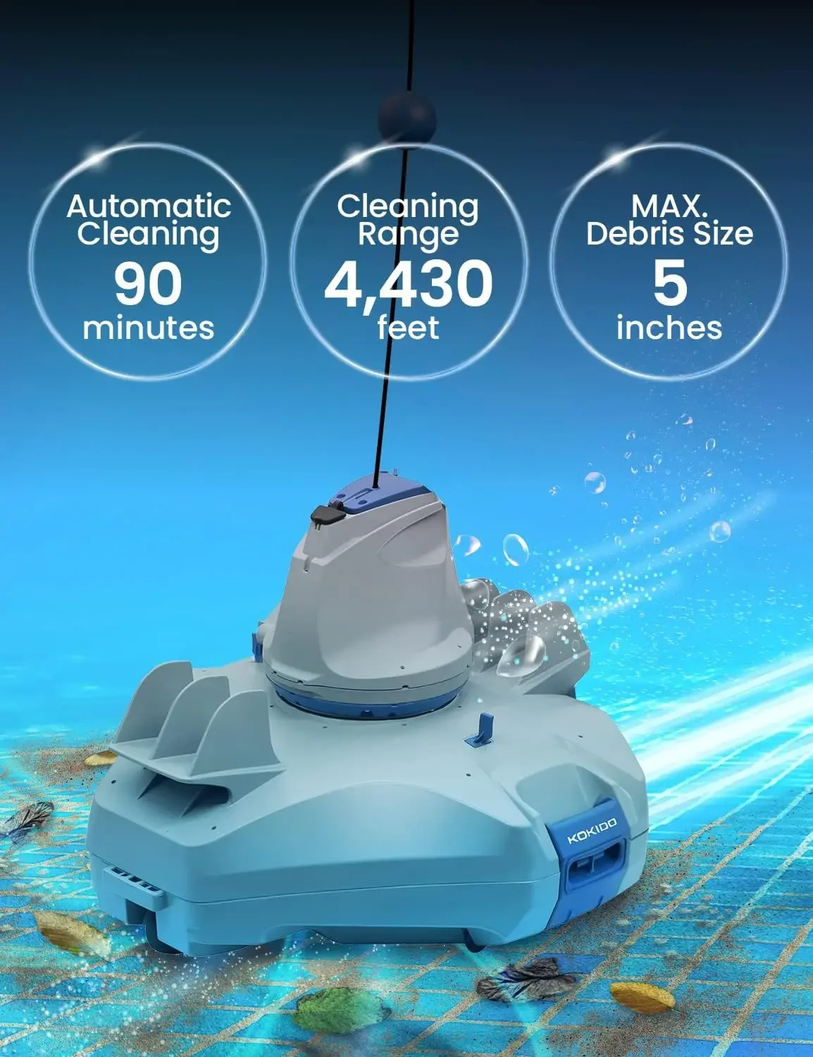 Cordless Robotic Pool Floor Cleaner, Automatic Pool Vacuum for Flat Bottom Above/Inground Pools