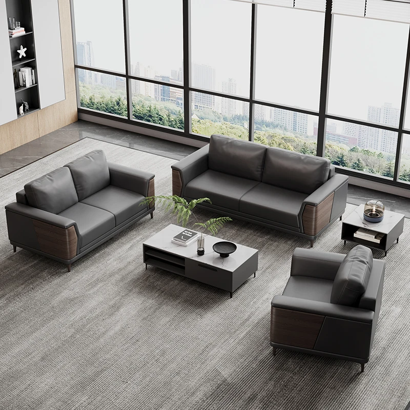 

Luxury Modern Office Sofa Set Modular Leather Business Lounge Area VIP Reception Sofa with Coffee Table