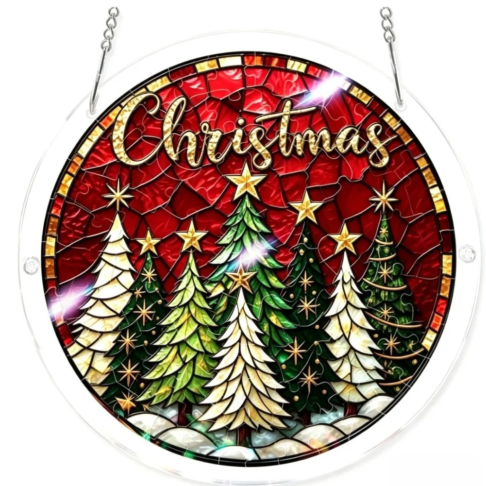 20cm Glass Sun Catcher Santa Design Window Hanging Decor Stained Glass for Living Room Bedroom Kitchen Home Interior