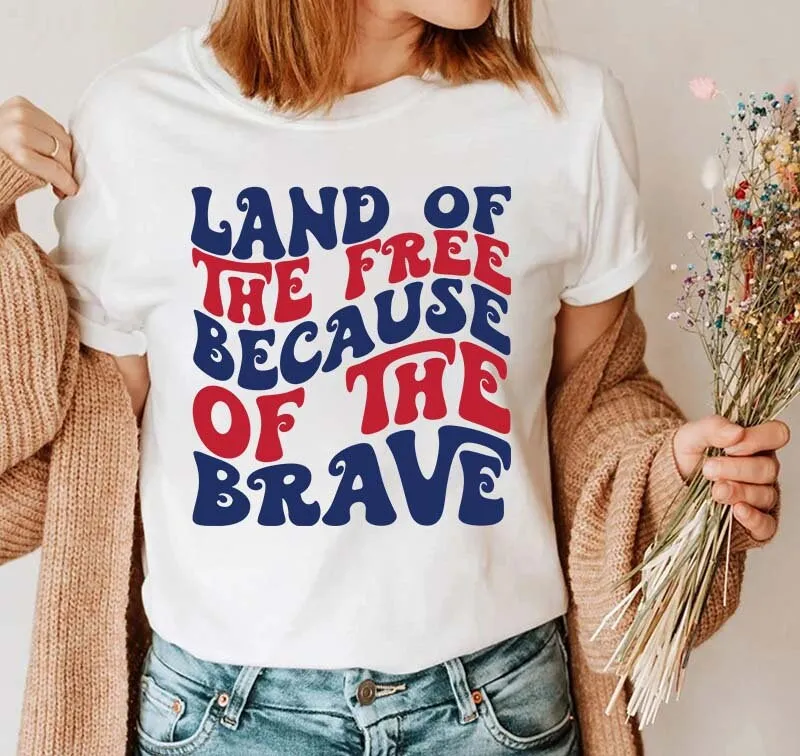 

Land Of The Free Because Brave America T Shirt Memorial Day Fourth July Freedom Independence