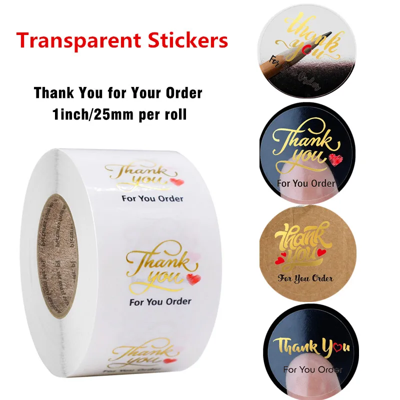 Multiple Transparent Gold Foil Thank You For Your Order Sticker Clear Seal Labels for Small Business Package Gift Envelope Decor