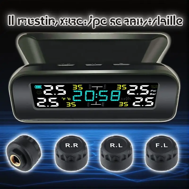 Wireless Tire Monitor System Solar Powered TPMS Display with Universal Compatibility