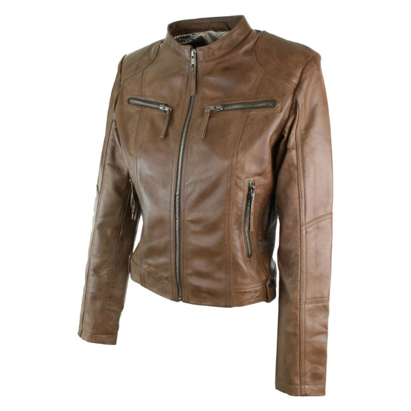 Women's NEW Design Genuine NAPA Real Leather Jacket Cafe Racer Hand Crafted Coat